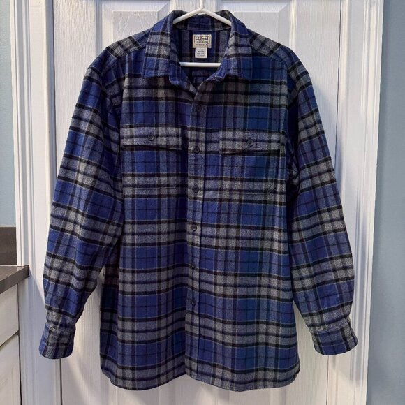 Vintage L.L. Bean Chamois Blue Plaid Flannel Button-Front Shirt Size XL-Reg - Picture 6 of 6